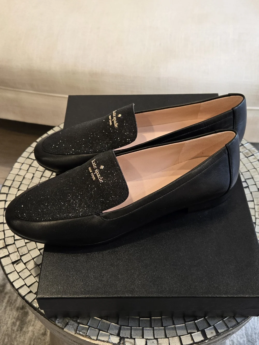 Brand New Leather Kate Spade New York Black City Lights Glitter Shoes. Size 7.5